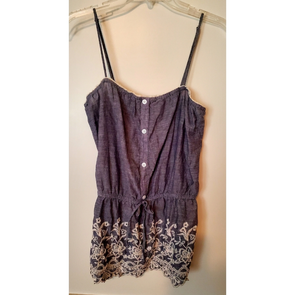 Denim blue button lace Cami tanktop tank top Women's size medium